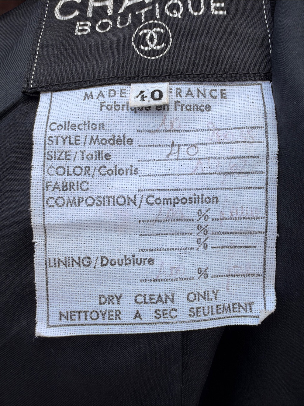 Vintage CHANEL Boutique Black Tweed Jacket & Maxi Skirt Suit Set Gold CC Buttons - Picture 9 of 14